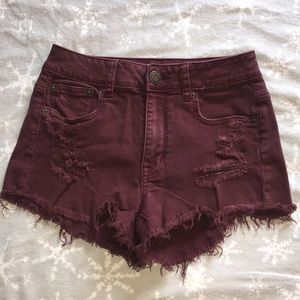 High waisted distressed denim shorts